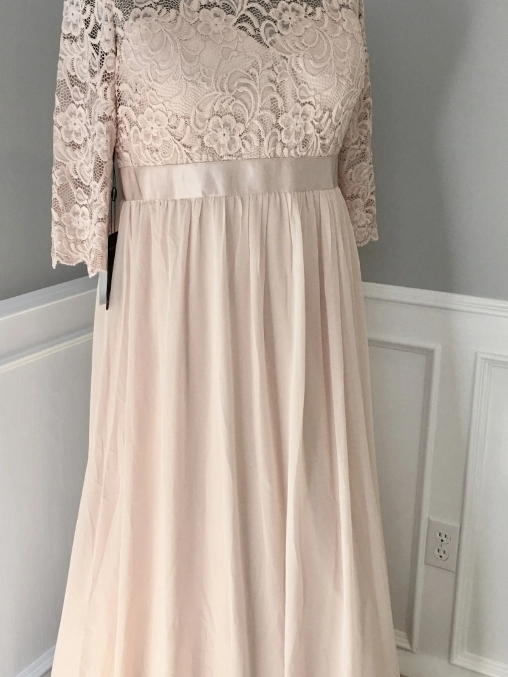 Ever Pretty Blush Lace Bodice Long Sleeve Chiffon Gown